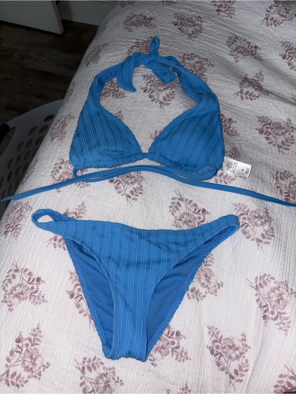 Blue Ribbed Triangle Bikini Set